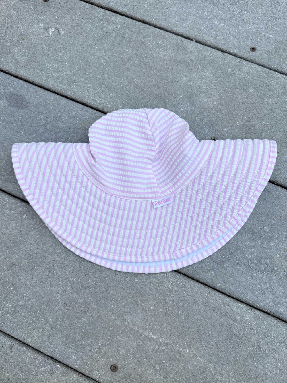 Ruffle Butts pink White Striped Wide Brim floppy Sun Hat
